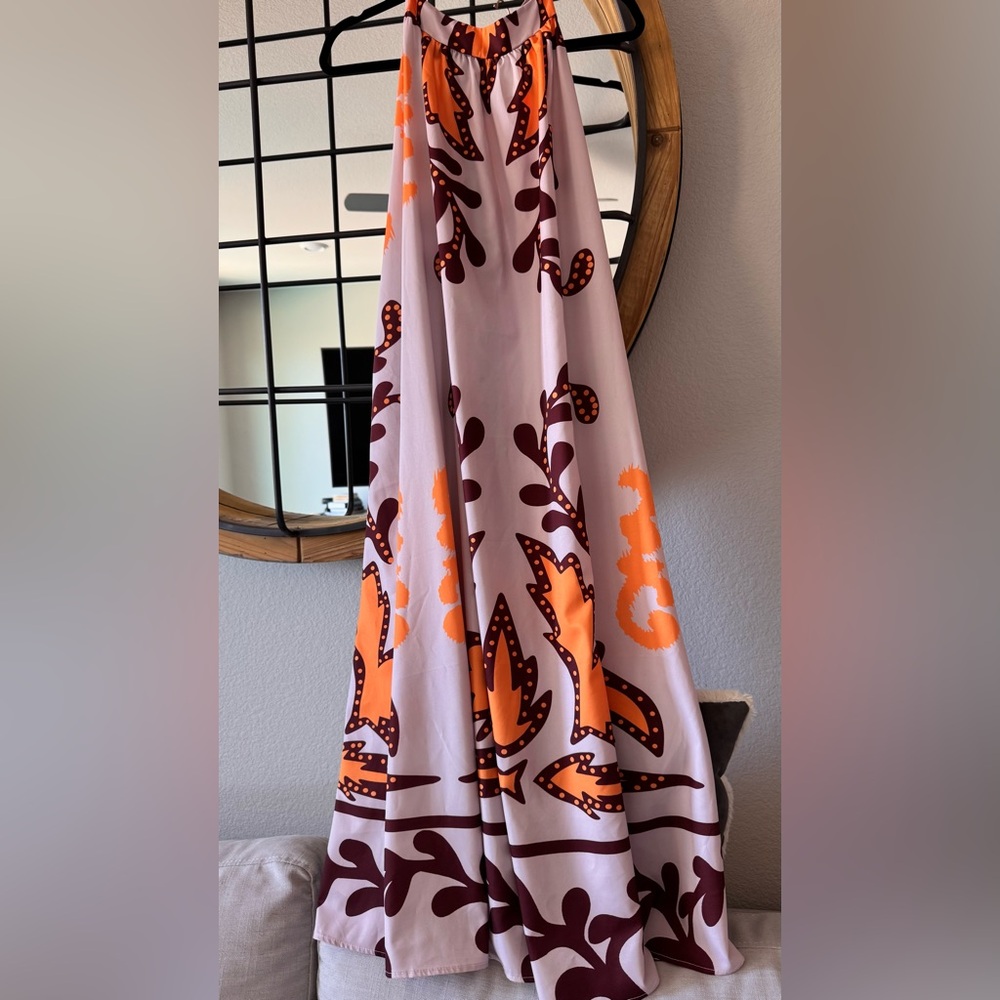 Breezy and Bold Stylish Orange and Brown Patterned Dress